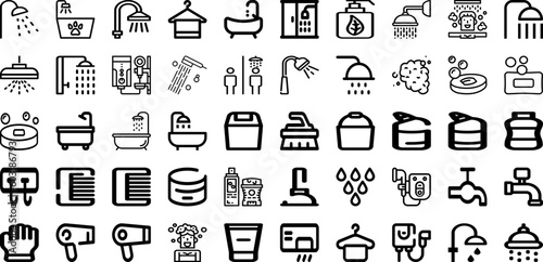 Set Of Shower Icons Collection Isolated Silhouette Solid Icons Including Water, Background, Shower, Clean, Hygiene, Bathroom, Wet Infographic Elements Logo Vector Illustration