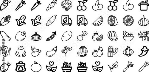 Fototapeta Naklejka Na Ścianę i Meble -  Set Of Vegetarian Icons Collection Isolated Silhouette Solid Icons Including Food, Vegetarian, Healthy, Green, Vegan, Fresh, Vegetable Infographic Elements Logo Vector Illustration