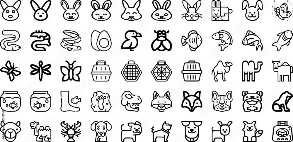 Set Of Animal Icons Collection Isolated Silhouette Solid Icons Including Cute, Character, Illustration, Animal, Set, Cartoon, Wildlife Infographic Elements Logo Vector Illustration