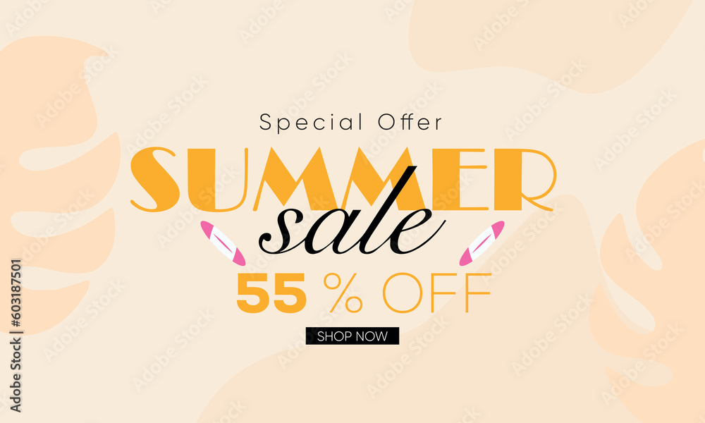 summer sale 55% off banner, summer sale creative template, summer sale trendy design, summer sale poster template