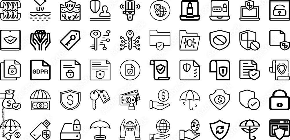 Set Of Protect Icons Collection Isolated Silhouette Solid Icons Including Safety, Shield, Protect, Technology, Concept, Protection, Secure Infographic Elements Logo Vector Illustration