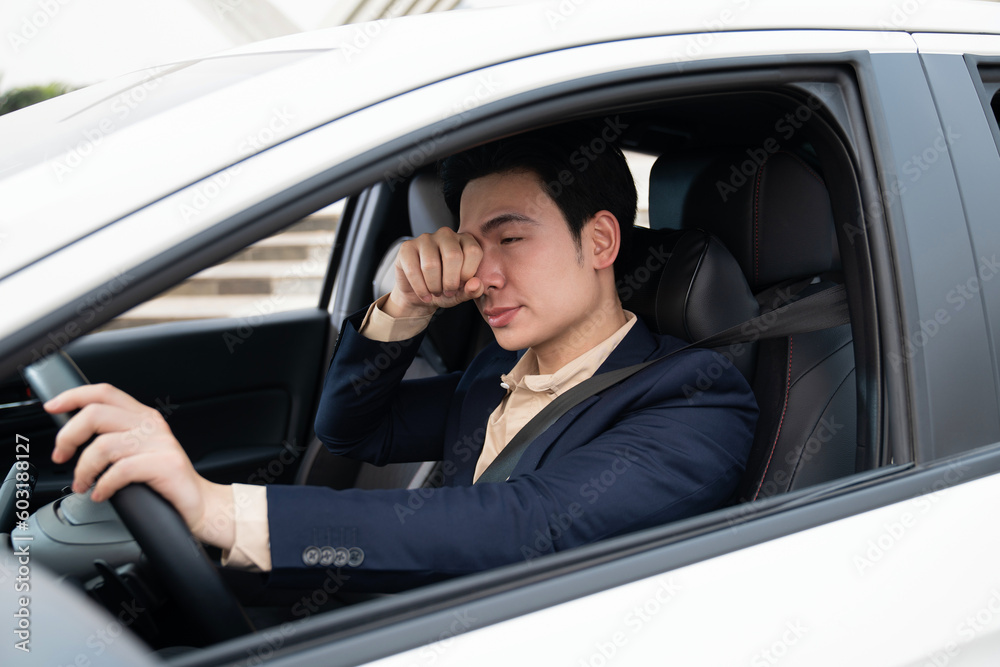 Young Asian business man with car