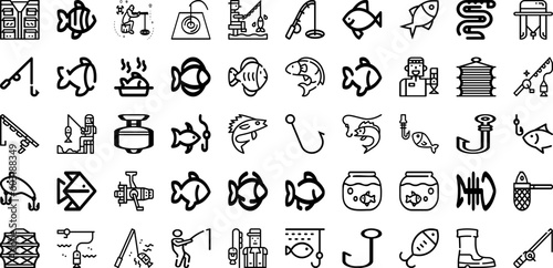 Set Of Fishing Icons Collection Isolated Silhouette Solid Icons Including Catch, Sport, Fish, Water, Fisherman, Rod, Fishing Infographic Elements Logo Vector Illustration photo