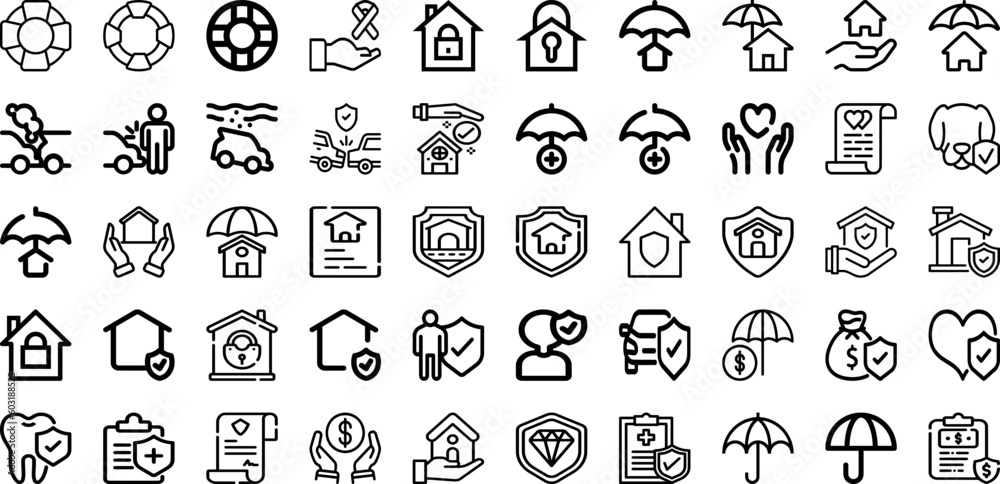 Set Of Insurance Icons Collection Isolated Silhouette Solid Icons Including Health, Protect, Life, Finance, Business, Family, Service Infographic Elements Logo Vector Illustration