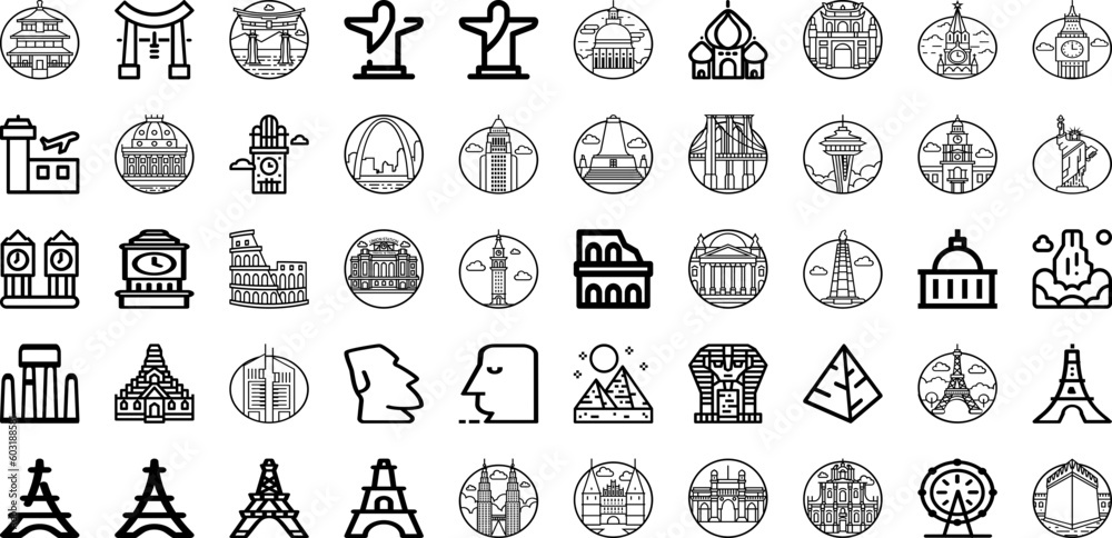Set Of Landmark Icons Collection Isolated Silhouette Solid Icons Including Architecture, Tourism, Tower, Famous, Europe, Landmark, Travel Infographic Elements Logo Vector Illustration