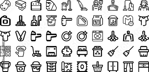 Set Of Housekeeping Icons Collection Isolated Silhouette Solid Icons Including Person, Cleaner, Maid, Housekeeping, Service, Woman, Clean Infographic Elements Logo Vector Illustration