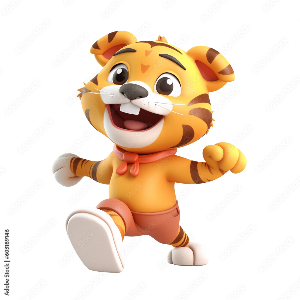 Illustration 3D cute tiger character AI Generative