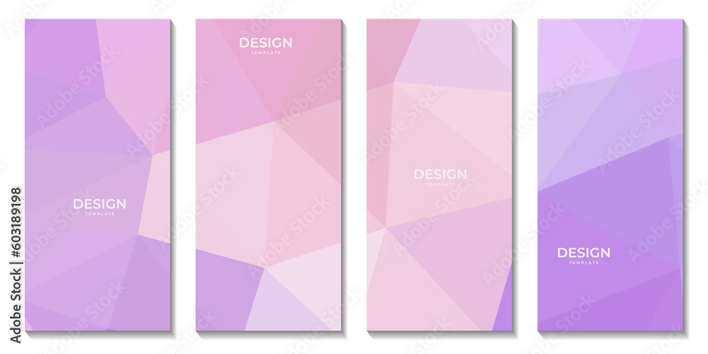 set of brochures template with abstract geometric pink and purple background with triangles shape