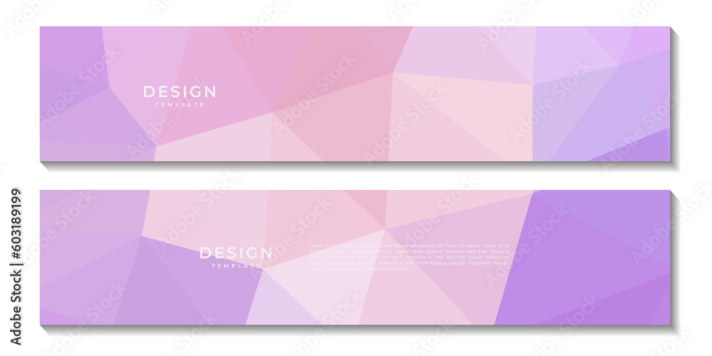 set of social media banner template with abstract geometric pink and purple background with triangles shape