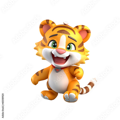 Illustration 3D cute tiger character AI Generative