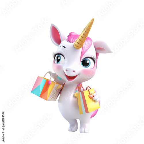 Illustration 3D cute unicorn character AI Generative