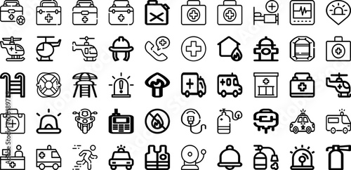 Set Of Emergency Icons Collection Isolated Silhouette Solid Icons Including Illustration, Emergency, Ambulance, Urgency, Security, Icon, Safety Infographic Elements Logo Vector Illustration