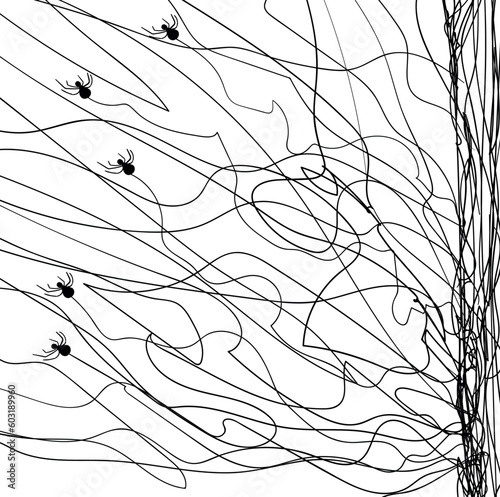 Spiders float in the air, swaying in the wind along with the web