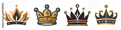 Vector collection of creative king and queen crowns symbols or logo elements. Vector illustration