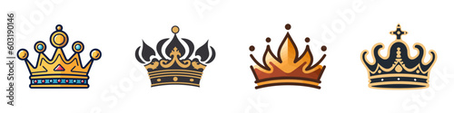 Vector collection of creative king and queen crowns symbols or logo elements. Vector illustration