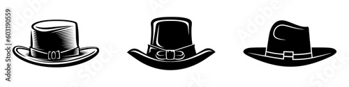 Black vector hat set. Vector logo, icon set isolated on white background