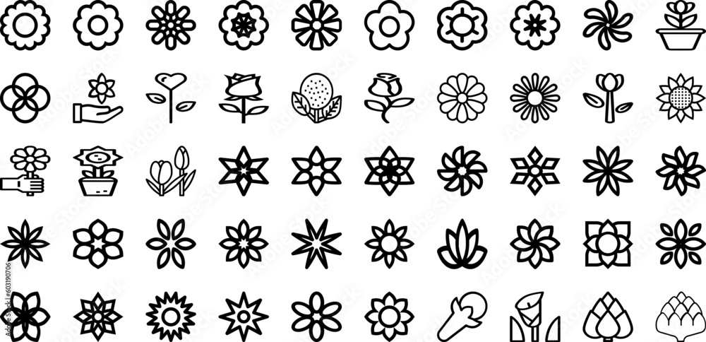 Set Of Flower Icons Collection Isolated Silhouette Solid Icons Including Plant, Illustration, Summer, Flower, Spring, Leaf, Floral Infographic Elements Logo Vector Illustration