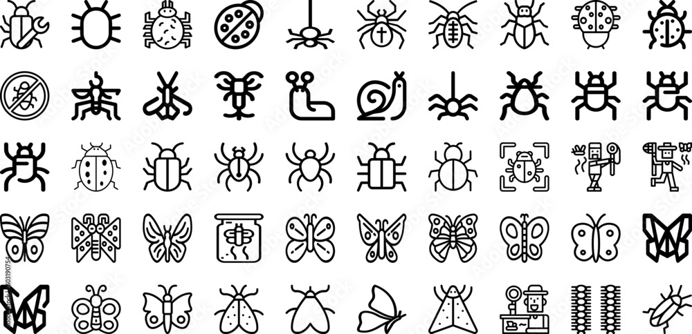Set Of Insect Icons Collection Isolated Silhouette Solid Icons Including Set, Ladybug, Dragonfly, Bug, Vector, Beetle, Insect Infographic Elements Logo Vector Illustration