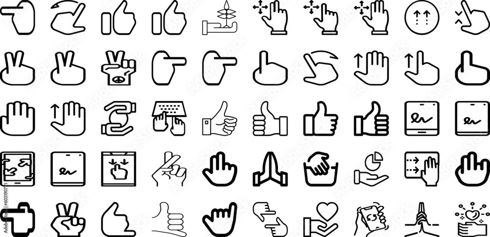 Set Of Gesture Icons Collection Isolated Silhouette Solid Icons Including Sign, Set, Finger, Hand, Symbol, Vector, Gesture Infographic Elements Logo Vector Illustration