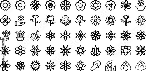 Set Of Flower Icons Collection Isolated Silhouette Solid Icons Including Plant  Illustration  Summer  Flower  Spring  Leaf  Floral Infographic Elements Logo Vector Illustration