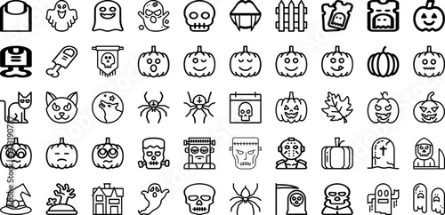 Set Of Halloween Icons Collection Isolated Silhouette Solid Icons Including Holiday, Vector, Background, Halloween, Pumpkin, Horror, Spooky Infographic Elements Logo Vector Illustration