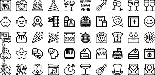 Set Of Happy Icons Collection Isolated Silhouette Solid Icons Including Greeting, Background, Vector, Holiday, Party, Happy, 2023 Infographic Elements Logo Vector Illustration