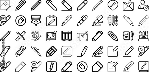 Set Of Pencil Icons Collection Isolated Silhouette Solid Icons Including Isolated, Drawing, Office, Pencil, Vector, School, Illustration Infographic Elements Logo Vector Illustration