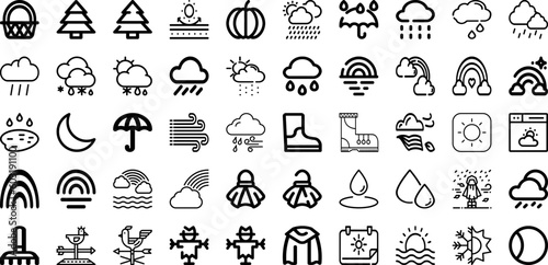 Set Of Weather Icons Collection Isolated Silhouette Solid Icons Including Rain  Forecast  Set  Sky  Sun  Cloud  Weather Infographic Elements Logo Vector Illustration