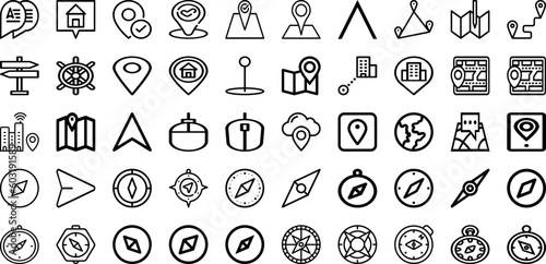 Set Of Navigation Icons Collection Isolated Silhouette Solid Icons Including Map, Navigator, Travel, Navigation, Road, Technology, Compass Infographic Elements Logo Vector Illustration