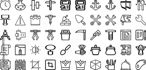 Set Of Tools Icons Collection Isolated Silhouette Solid Icons Including Equipment, Hammer, Vector, Wrench, Tool, Spanner, Work Infographic Elements Logo Vector Illustration