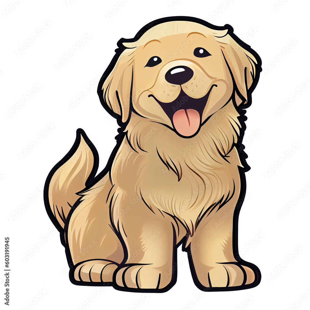 Fototapeta premium Cute and happy dog sticker, Golden Retriever, Ai Generated, 