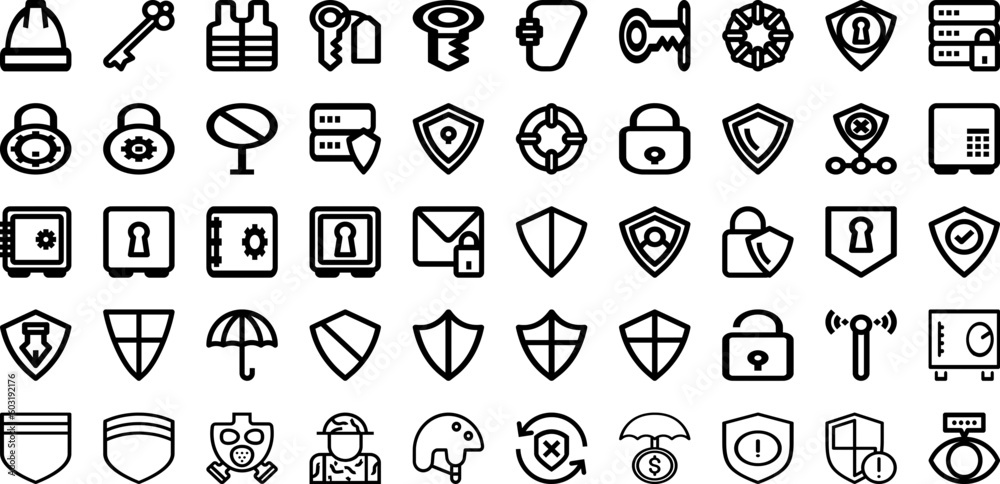 Set Of Protection Icons Collection Isolated Silhouette Solid Icons Including Concept, Shield, Safety, Secure, Protection, Technology, Protect Infographic Elements Logo Vector Illustration