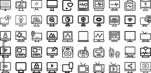 Set Of Monitor Icons Collection Isolated Silhouette Solid Icons Including Business, Technology, Isolated, Computer, Screen, Display, Monitor Infographic Elements Logo Vector Illustration