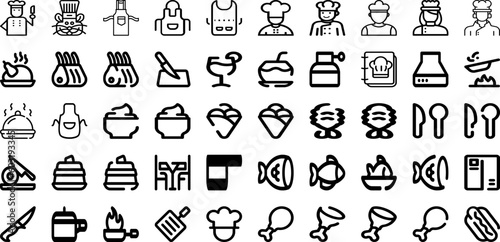 Set Of Chef Icons Collection Isolated Silhouette Solid Icons Including Chef, Restaurant, Cook, Uniform, Kitchen, Professional, Cooking Infographic Elements Logo Vector Illustration