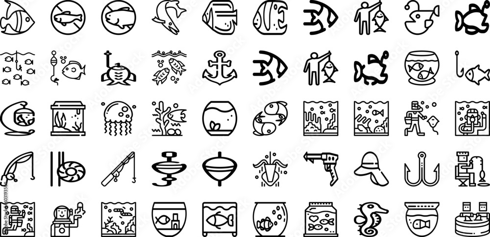 Set Of Fish Icons Collection Isolated Silhouette Solid Icons Including ...