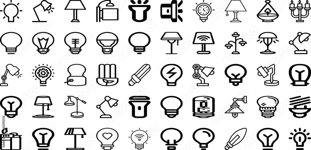 Set Of Lamp Icons Collection Isolated Silhouette Solid Icons Including Electric, Illustration, Vector, Isolated, Light, Lamp, Background Infographic Elements Logo Vector Illustration