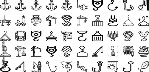 Set Of Hook Icons Collection Isolated Silhouette Solid Icons Including Fishing, Object, Metal, Isolated, White, Hook, Equipment Infographic Elements Logo Vector Illustration