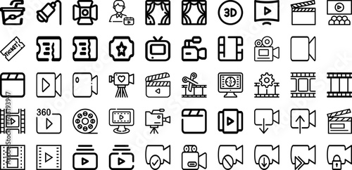 Set Of Film Icons Collection Isolated Silhouette Solid Icons Including Frame, Background, Retro, Movie, Negative, Old, Film Infographic Elements Logo Vector Illustration