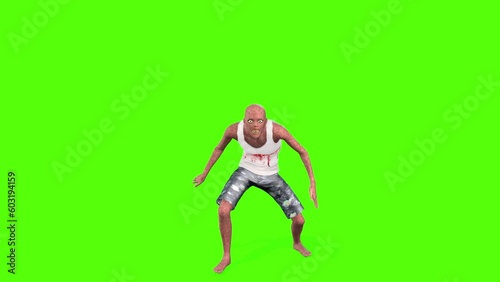 Zombie Chop Chop Green Screen Animation 3D Rendering.