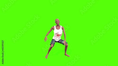 Zombie Dragging leg Green Screen Animation 3D Rendering