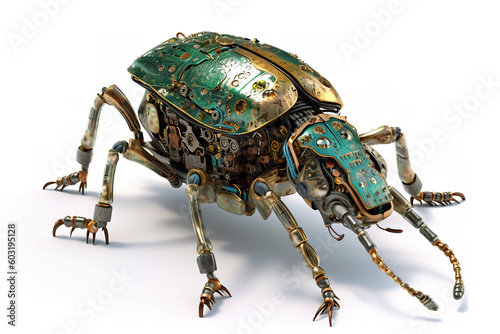 Image of a buprestis beetle modified into a robot on a white background. Insect. Illustration, Generative AI.