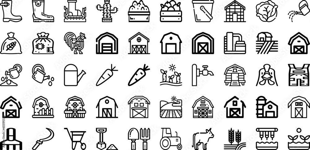 Set Of Farm Icons Collection Isolated Silhouette Solid Icons Including Nature, Illustration, Field, Rural, Landscape, Farm, Agriculture Infographic Elements Logo Vector Illustration