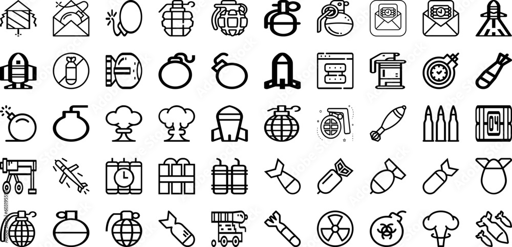 Set Of Bomb Icons Collection Isolated Silhouette Solid Icons Including White, Background, Symbol, Danger, Illustration, Design, Decoration Infographic Elements Logo Vector Illustration