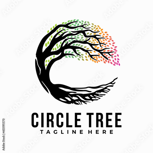 circle tree with colorful leaves vector template