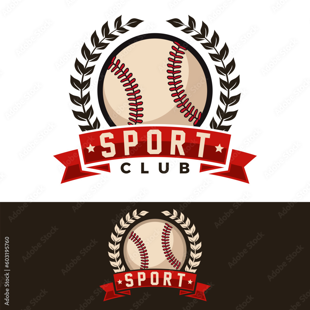 baseball vector graphic template with ribbon and wreath illustration for sport club.