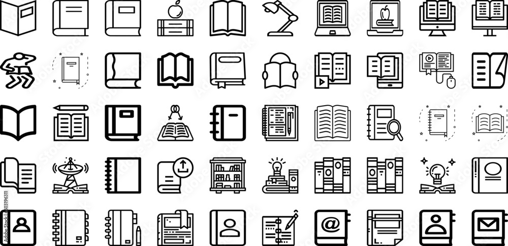 Set Of Book Icons Collection Isolated Silhouette Solid Icons Including Illustration, Vector, Isolated, Library, Book, Design, Education Infographic Elements Logo Vector Illustration