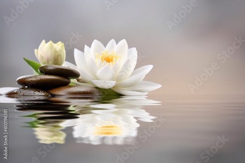 white lotus flower with reflection on the water AI Generative