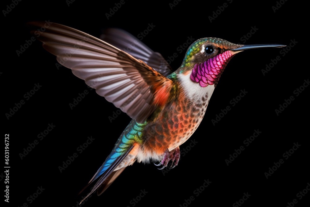 hummingbird in flight isolated on black AI Generative