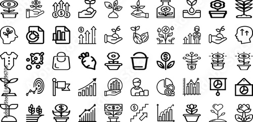 Set Of Grow Icons Collection Isolated Silhouette Solid Icons Including Growth, Business, Graph, Background, Success, Concept, Growing Infographic Elements Logo Vector Illustration