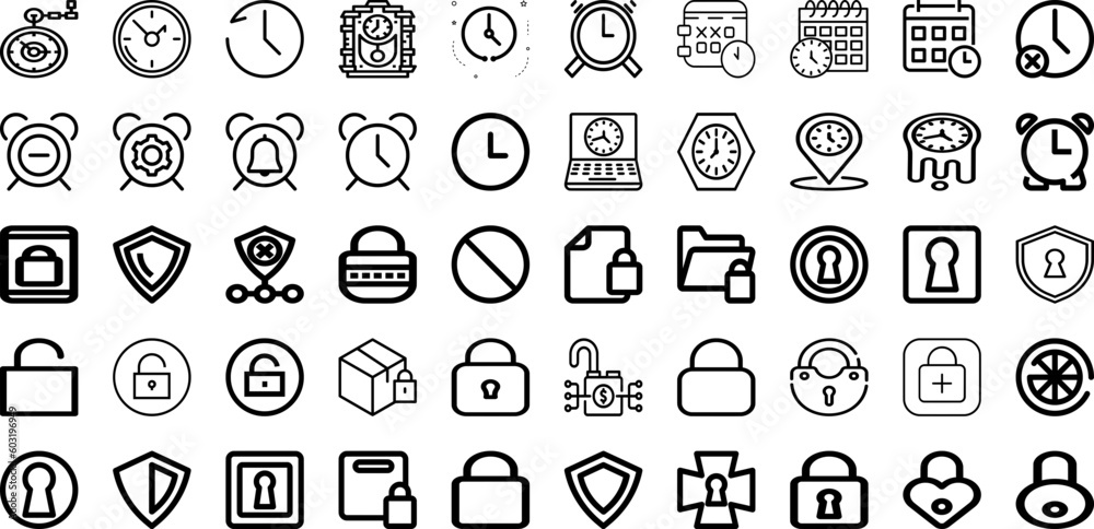 Set Of Lock Icons Collection Isolated Silhouette Solid Icons Including ...